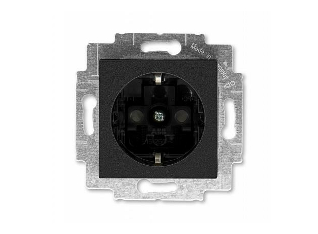 Розетка Levit скрытой установки с заземлением со шторками 16А антрацит / дымчатый чёрный 2CHH203457A6063 ABB