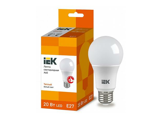 Лампа светодиодная 20Вт Е27 A60 3000К 1800Лм матовая 230В шар ECO LLE-A60-20-230-30-Е27 IEK
