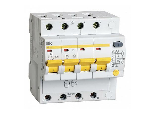 IEK Дифференциальный автомат АД-14 4/63/30mA (MAD10-4-063-C-030) IEK Дифференциальный автомат АД-14 4/63/30mA (MAD10-4-063-C-030)