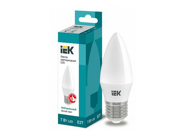 Лампа светодиодная 7Вт Е27 C35 4000К 630Лм матовая 230В свеча ECO LLE-C35-7-230-40-Е27 IEK
