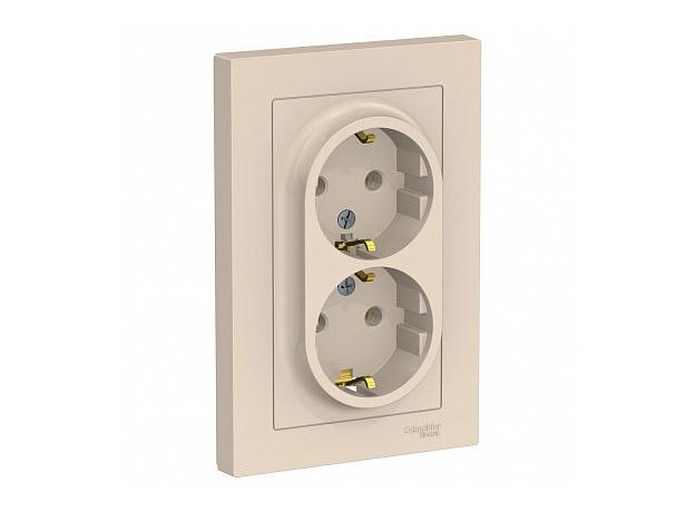 Розетка двойная Atlasdesign скрытой установки с заземлением 16А в сборе бежевый ATN000224 Schneider Electric