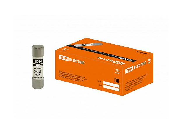 Плавкая вставка цилиндрическая ПВЦ-С2 10х38 aR (быстродействующая) 25А SQ0729-0046 /20шт/ TDM