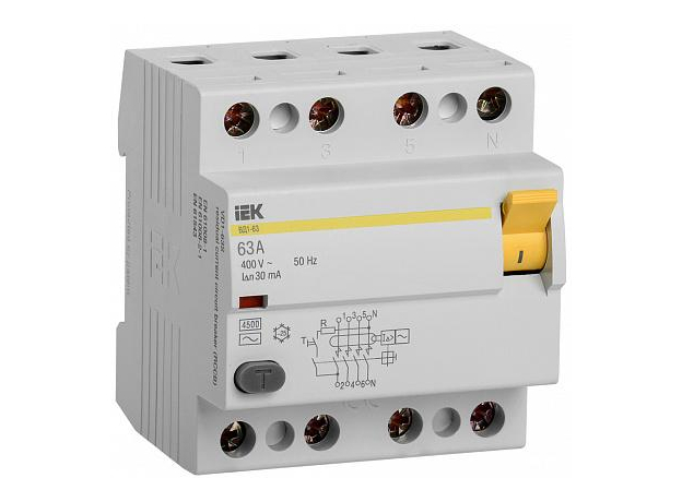 Устройство защитного отключения (УЗО) 4п 63А 30мА ВД1-63 (MDV10-4-063-030) IEK