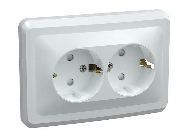 Розетка двухместная ВЕГА с заземляющим контактом без защитной шторки 16А РС12-3-ВБ белый (ERV21-K01-16-DM) IEK