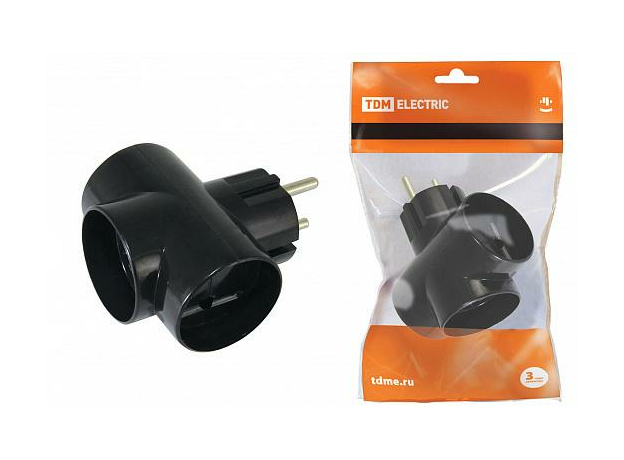 Тройник 3х2П 16А 250B черный SQ1806-0042 TDM