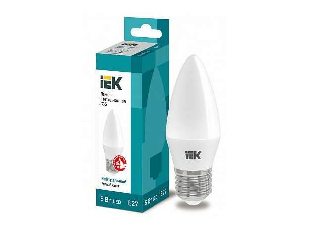 Лампа светодиодная 5,0Вт Е27 C35 4000К 450Лм матовая 220В Свеча ECO LLE-C35-5-230-40-Е27 IEK