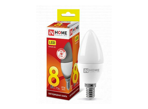 Лампа светодиодная 8,0Вт Е14 C37 3000К LED-СВЕЧА-VC 8Вт 230В Е14 3000К 600Лм IN HOME