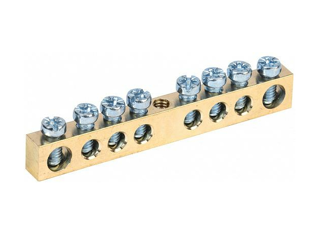 Шина "PEN" (земля-ноль) 8 отверстий 6х9 мм без изолятора, крепеж по центру YNN10-08-100 IEK