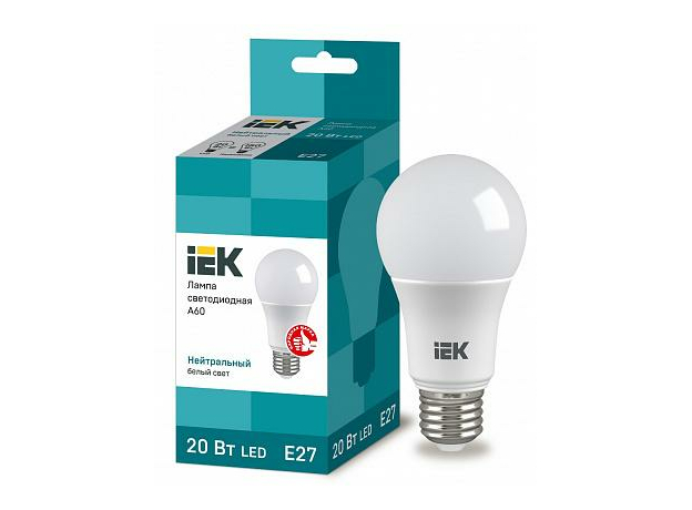 Лампа светодиодная 20Вт Е27 A60 4000К 1800Лм матовая 230В грушевидная ECO LLE-A60-20-230-40-Е27 IEK Лампа светодиодная 20Вт Е27 A60 4000К 1800Лм матовая 230В грушевидная ECO LLE-A60-20-230-40-Е27 IEK