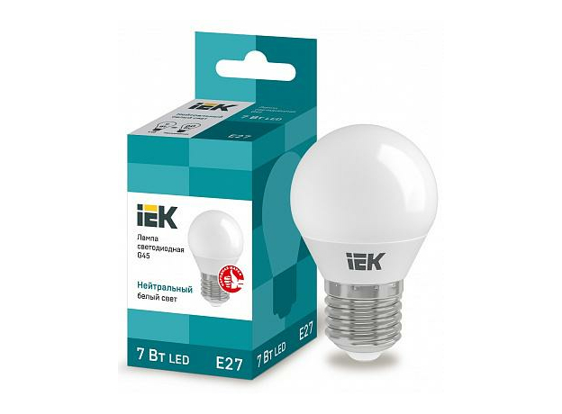 Лампа светодиодная 7Вт Е27 G45 4000К 630Лм матовая 220В Шар ECO LLE-G45-7-230-40-Е27 IEK