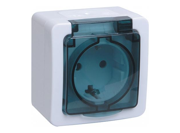 Розетка одноместная с заземлением открытой установки ГЕРМЕС PLUS РСб20-3-ГПБд IP54 (дымчатая крышка) (ERMP12-K03-16-54-EC) IEK