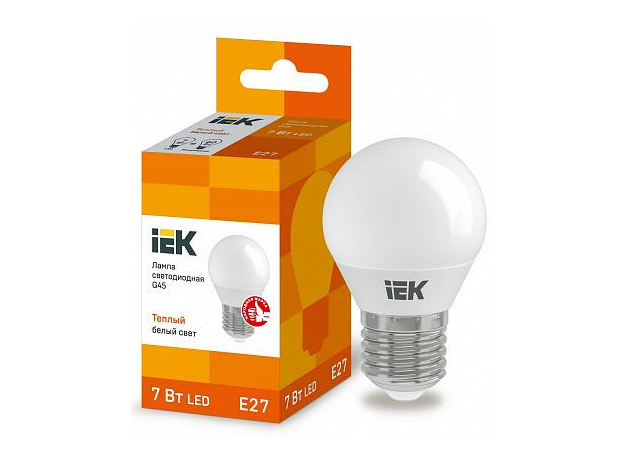 Лампа светодиодная 7Вт Е27 G45 3000К 630Лм матовая 220В Шар ECO LLE-G45-7-230-30-Е27 IEK
