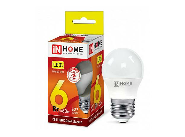 Лампа светодиодная 6,0Вт Е27 P45 3000 К LED-ШАР-VC 6Вт 230В Е27 3000К 480Лм IN HOME