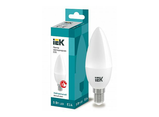 Лампа светодиодная 5Вт Е14 C35 4000К 450Лм матовая 220В Свеча ECO LLE-C35-5-230-40-Е14 IEK
