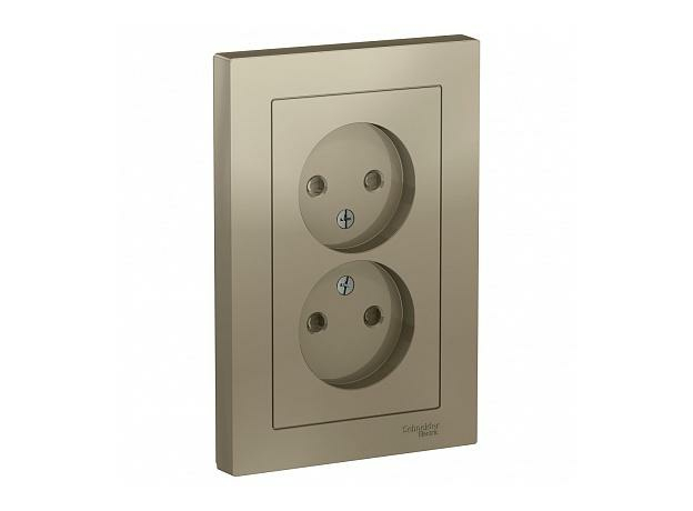 Розетка двойная Atlasdesign скрытой установки без заземления со шторками 16А в сборе шампань ATN000522 Schneider Electric