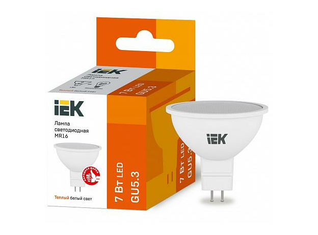 Лампа светодиодная 7,0Вт GU5.3 MR16 3000K 630Лм матовая 220В Рефлектор LLE-MR16-7-230-30-GU5 IEK Лампа светодиодная 7,0Вт GU5.3 MR16 3000K 630Лм матовая 220В Рефлектор LLE-MR16-7-230-30-GU5 IEK