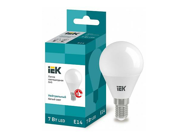 Лампа светодиодная 7Вт Е14 G45 4000К 630Лм матовая 220В Шар ECO LLE-G45-7-230-40-Е14 IEK