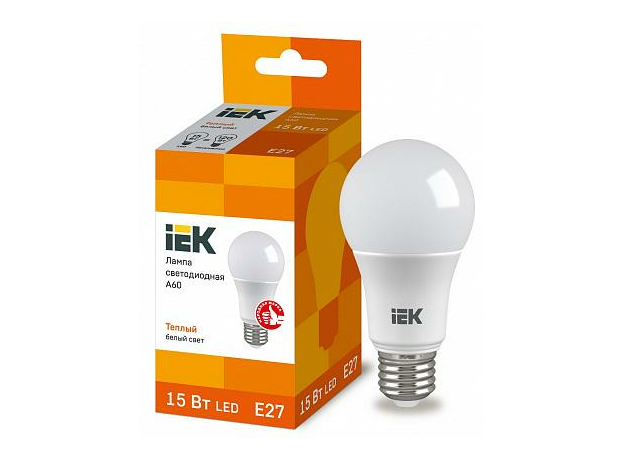 Лампа светодиодная 15Вт Е27 A60 3000К 1350Лм матовая 230В шар ECO LLE-A60-15-230-30-Е27 IEK