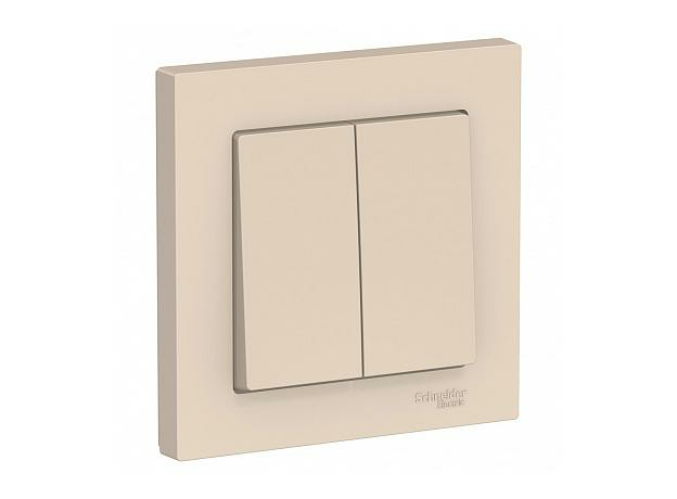 Выключатель двухклавишный Atlasdesign скрытой установки 10А (сх.5) в сборе бежевый ATN000252 Schneider Electric Выключатель двухклавишный Atlasdesign скрытой установки 10А (сх.5) в сборе бежевый ATN000252 Schneider Electric