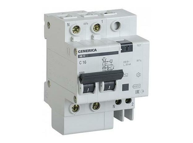 Выключатель автоматический дифференциальный АД12 2п 50А 30мА GENERICA MAD15-2-050-C-030 IEK