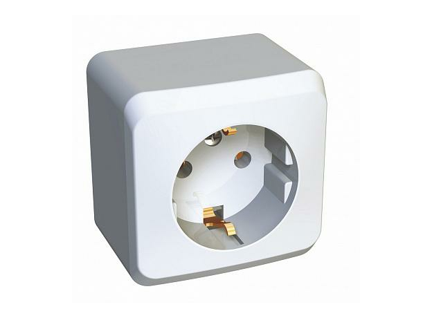 Розетка одинарная ЭТЮД открытой установки с заземлением без шторок 16А 250B белый PA16-003B Schneider Electric