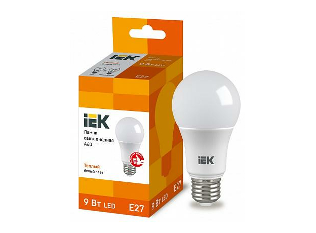 Лампа светодиодная 9Вт Е27 A60 3000К 810Лм матовая 220В грушевидная ECO LLE-A60-9-230-30-Е27 IEK