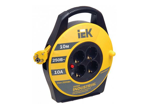 Удлинитель силовой на катушке 10 метров УК10 катушка с т/з 4 гнезда 2Р+РЕ, ПВС 3х1,5мм2, WKP15-16-04-10 IEK