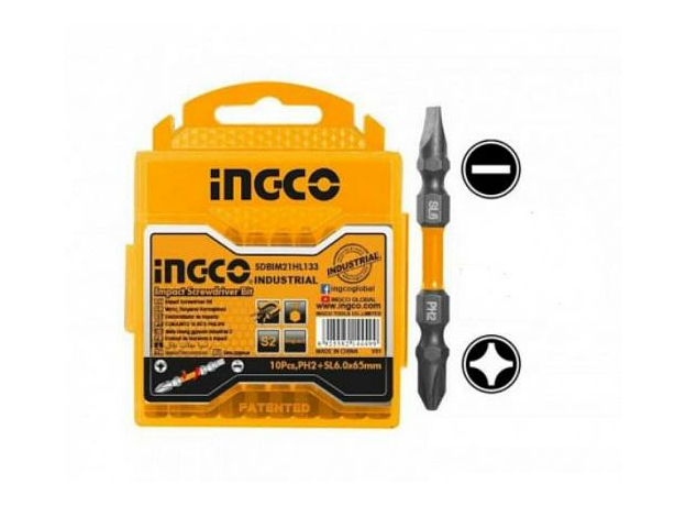 Бита для шуруповерта PH2+SL6.0х65 мм магнитная; двухсторонняя; торсионная (IMPACT S2) INGCO INDUSTRIAL SDBIM21HL133