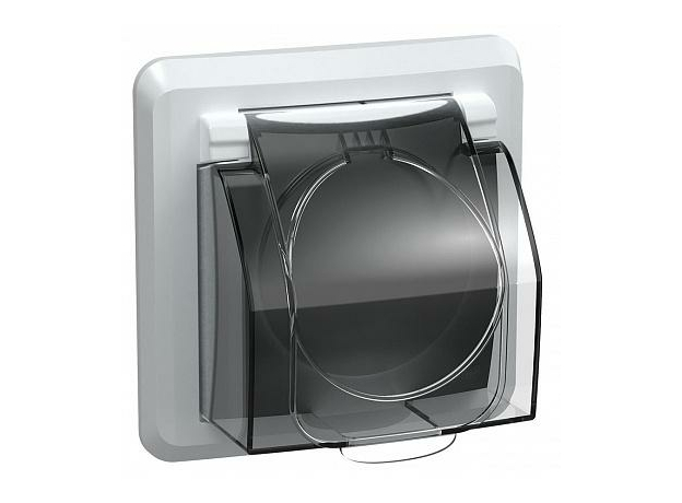 Розетка одноместная с заземляющим контактом с защитной шторкой и крышкой 16А IP44 РСбш10-3-ВБ белая ВЕГА (ERV16-K01-16-DM) IEK