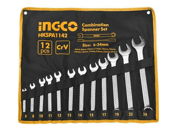 Набор ключей комбинированных в сумке 12шт., 6-8-10-11-12-13-14-15-17-19-22-24мм INGCO INDUSTRIAL HKSPA1142