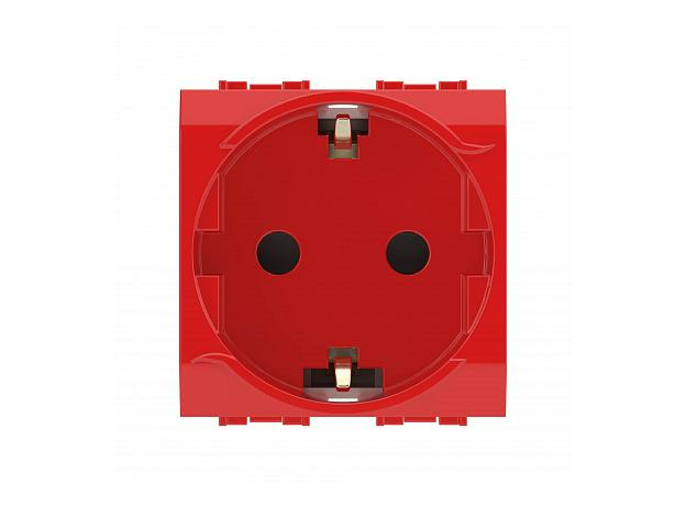 Розетка одинарная BRAVA скрытой установки с заземлением со шторками красный 2 модуля 76482R DKC