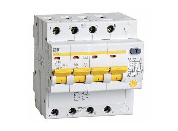 IEK Дифференциальный автомат АД-14 4/16/30mA тип АС (MAD10-4-016-C-030)