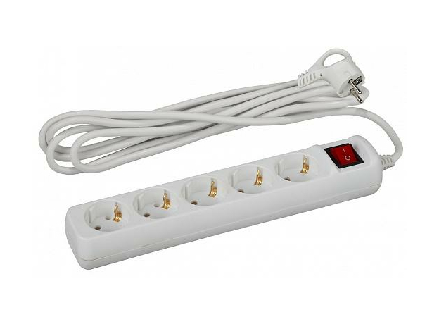 Удлинитель 5 метров, 5 гнезд с заземлением, с выключателем, ПВС 3x1мм2, 16A ( U-5es-5m-3x1 ) Б0028383 ЭРА