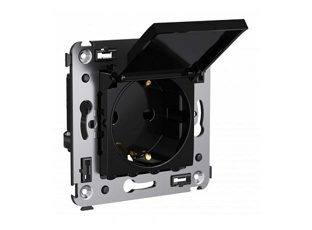 Розетка в стену Avanti скрытой установки IP41 2P+E с заземлением со шторками 16А с крышкой Черный квадрат 4402013 DKC Розетка в стену Avanti скрытой установки IP41 2P+E с заземлением со шторками 16А с крышкой Черный квадрат 4402013 DKC