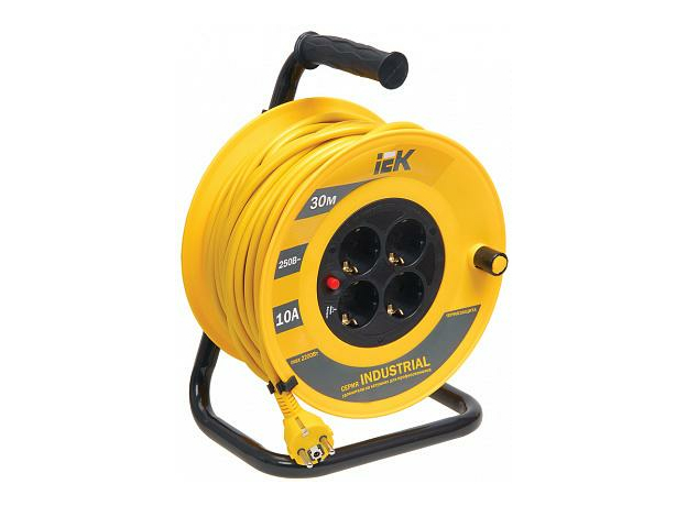Удлинитель 30 метров УК30 катушка с термозащитой, 4 гнезда, 2P+PE, ПВС 3х1мм2, WKP14-10-04-30 IEK