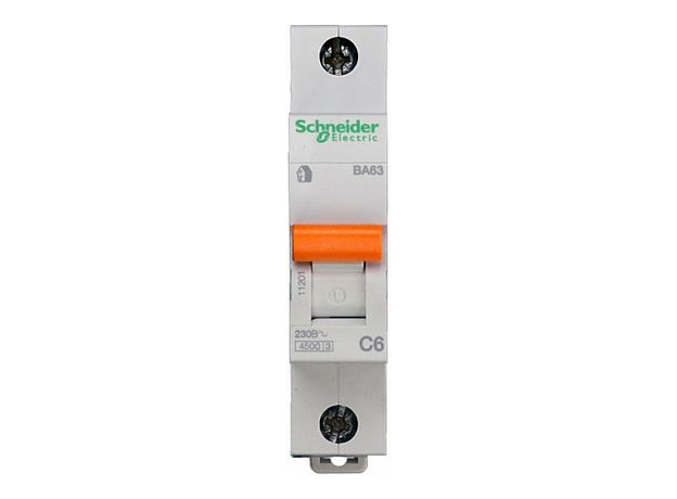 Автоматический выключатель модульный Schneider Electric ВА63 1п 6А C 4,5кA (11201) Автоматический выключатель модульный Schneider Electric ВА63 1п 6А C 4,5кA (11201)
