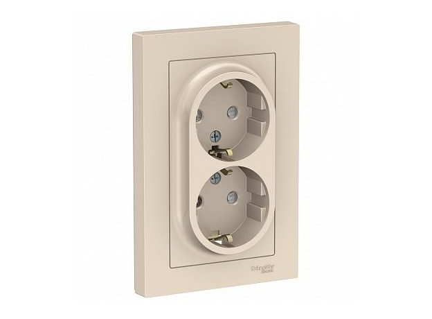 Розетка двойная Atlasdesign скрытой установки с заземлением со шторками 16А в сборе бежевый ATN000226 Schneider Electric Розетка двойная Atlasdesign скрытой установки с заземлением со шторками 16А в сборе бежевый ATN000226 Schneider Electric