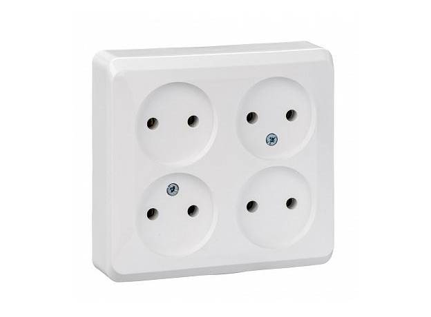 Розетка четырехместная ЭТЮД открытой установки без заземления без шторок белый PA16-205BSchneider Electric