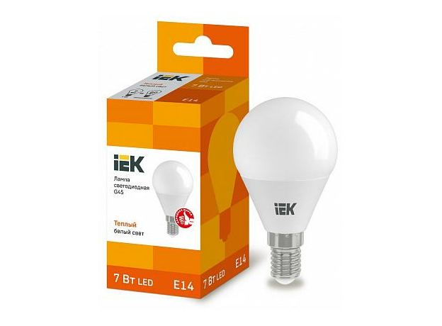 Лампа светодиодная 7Вт Е14 G45 3000К 630Лм матовая 220В Шар ECO LLE-G45-7-230-30-Е14 IEK
