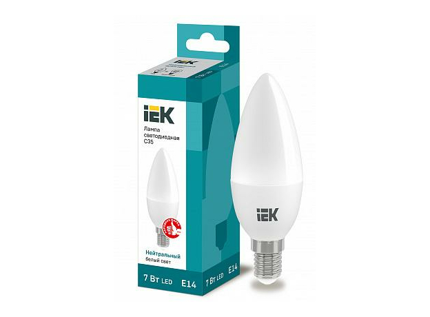 Лампа светодиодная 7Вт Е14 C35 4000К 630Лм матовая 230В свеча ECO LLE-C35-7-230-40-Е14 IEK