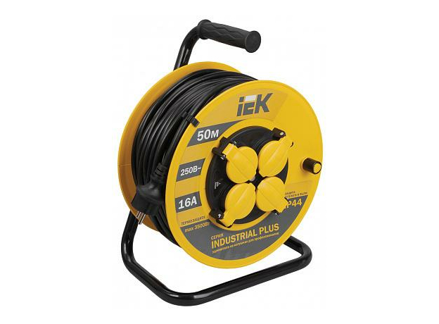 Удлинитель 50 метров УК50 на катушке с термозащитой, 4 гнезда, 2Р+РЕ, ПВС 3х1,5мм2, WKP15-16-04-50-44 IEK