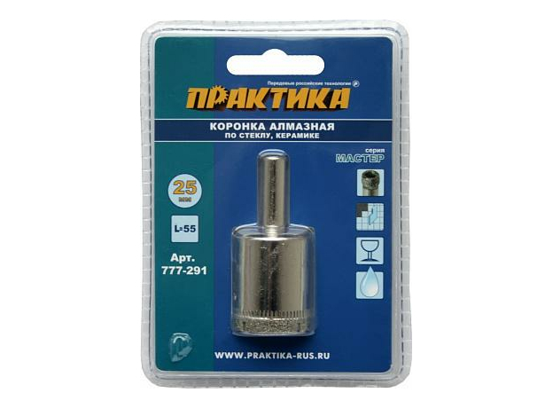 КОРОНКА алмазная по стеклу и керамике (25 мм) серия "Мастер" ПРАКТИКА 777-291