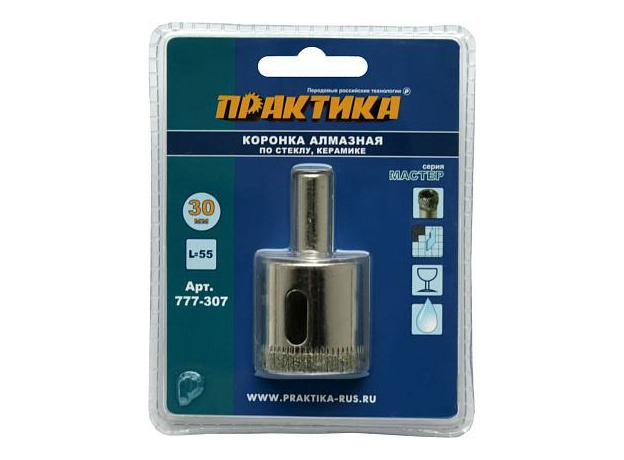 КОРОНКА алмазная по стеклу и керамике (30 мм) серия "Мастер" ПРАКТИКА 777-307