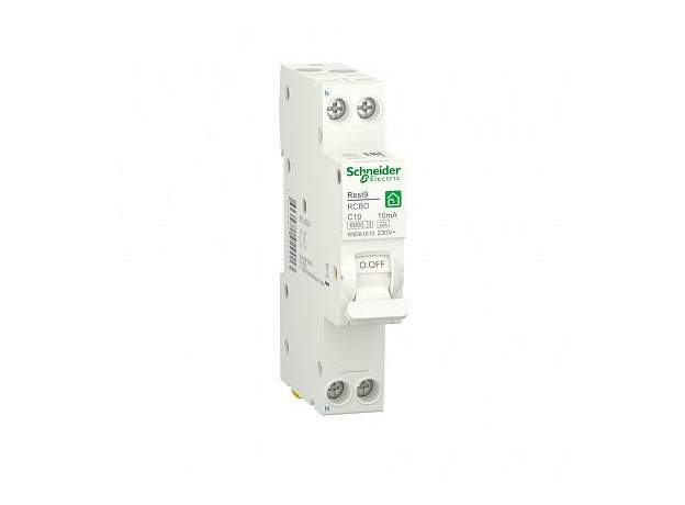 Выключатель автоматический дифференциального тока (дифавтомат) RESI9 1P+N С 10А 6000A 10мА 18mm тип A R9D81610 Schneider Electric