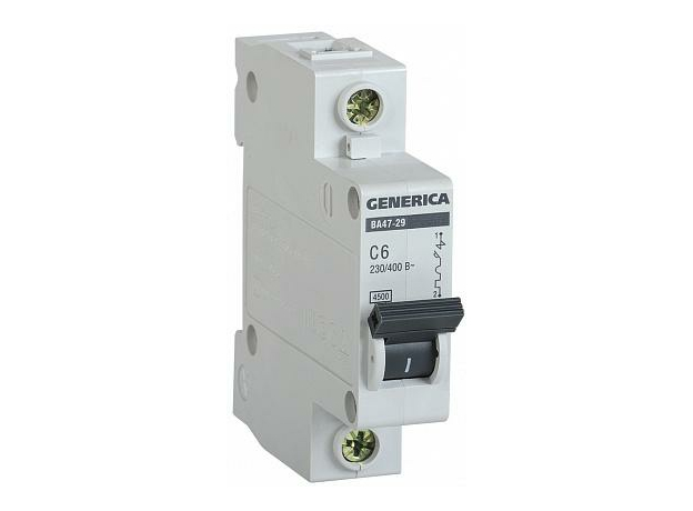Выключатель автоматический ВА47-29 характеристика С 1п 6А 4,5кА GENERICA MVA25-1-006-C IEK