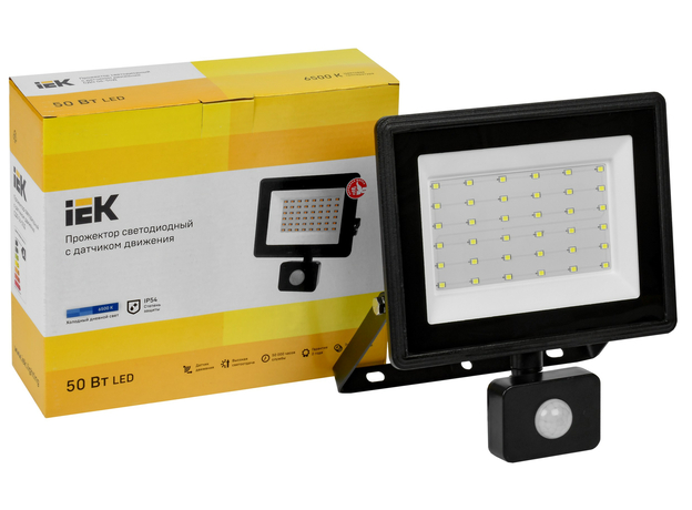 Прожектор светодиодный 50Вт СДО06-50Д с датчиком движения 4000Лм 6500К LPDO602-50-65-K02 IEK