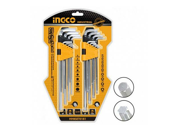 Набор ключей с шестигранными и звездообразными наконечниками INGCO HHKSET0181