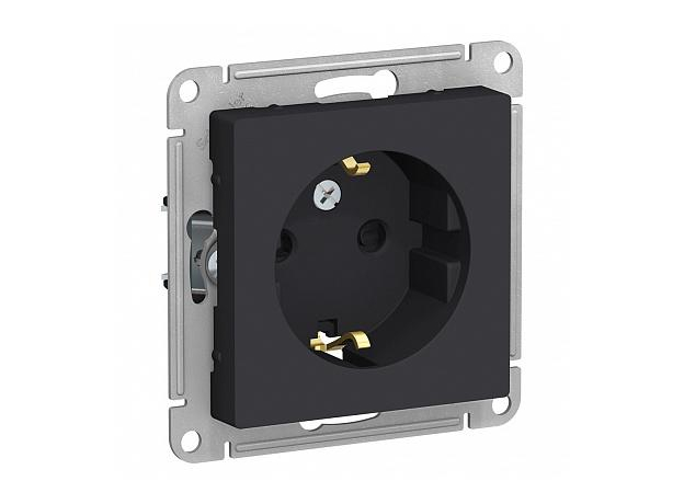 Розетка Atlasdesign скрытой установки с заземлением со шторками 16А механизм карбон ATN001045 Schneider Electric