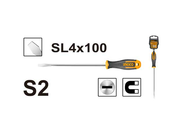 Отвертка шлицевая (плоская) SL 4.0*100 S2 INGCO INDUSTRIAL HS684100