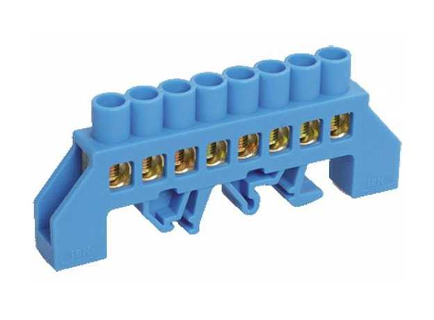 Шина "N" (ноль) 8 отверстий 8х12 мм в комбинированном изоляторе на DIN-рейку тип "Стойка" (ШНИ-8х12-8-КС-С) YNN10-812-8DP